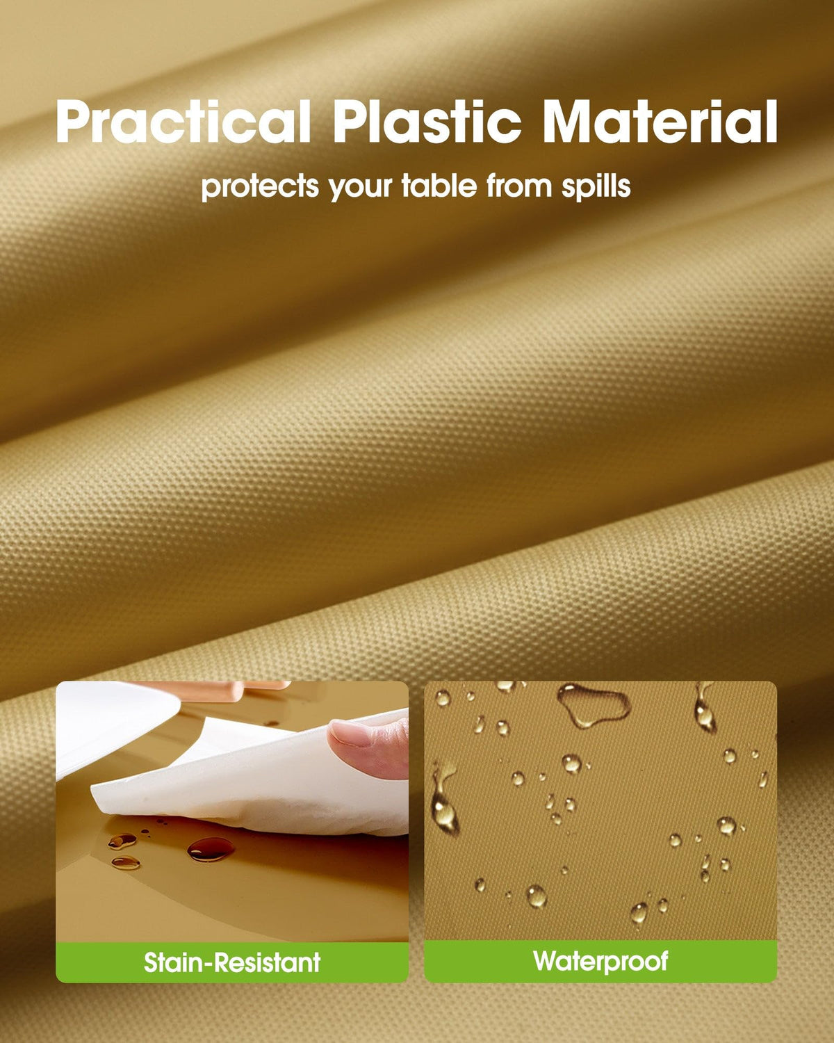 Pureegg waterproof close-up shows a stain-resistant surface protecting the table.
