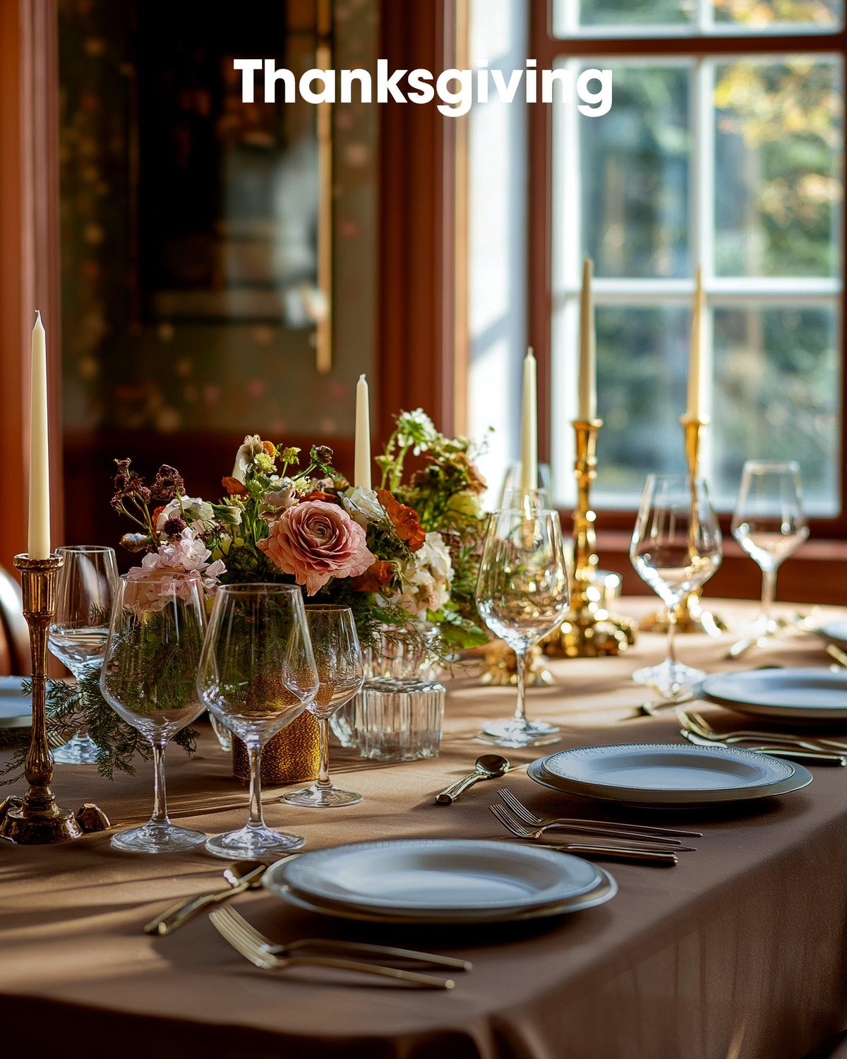 Pureegg brown harvest tablecloth complements fall decor and family dinners.