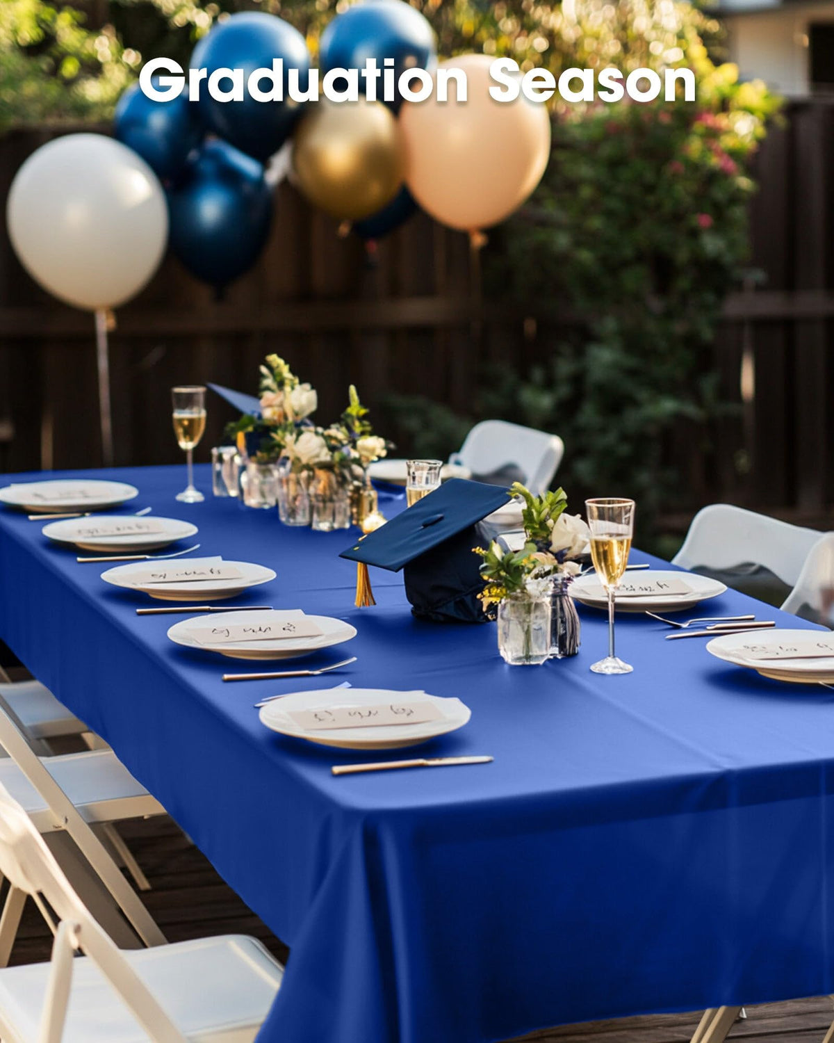 Outdoor party setup with Pureegg tablecloth protecting surfaces
