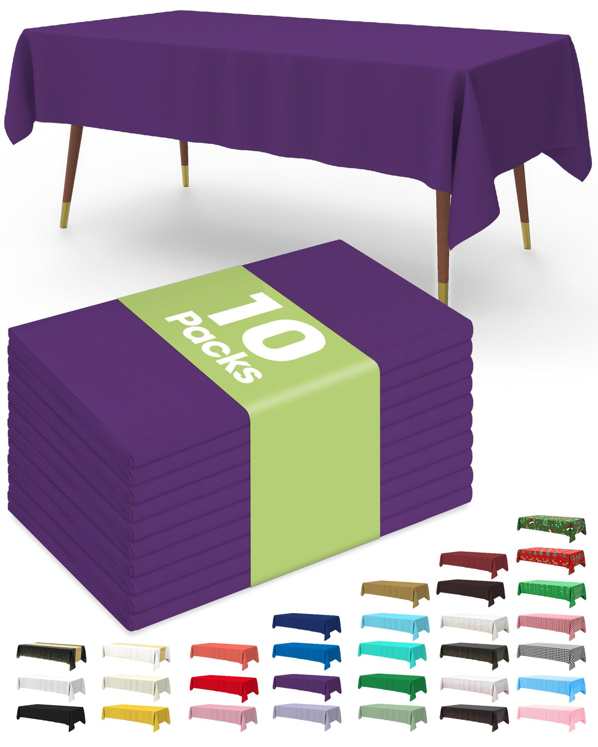 Pureegg tablecloth rectangle 54x108 purple on table for spill protection.