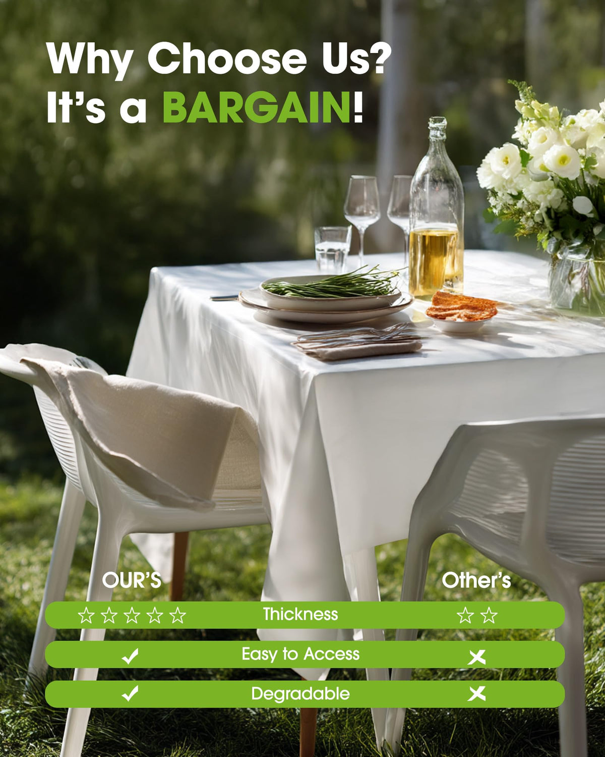 Rectangular-fit Pureegg tablecloth drapes neatly on tables