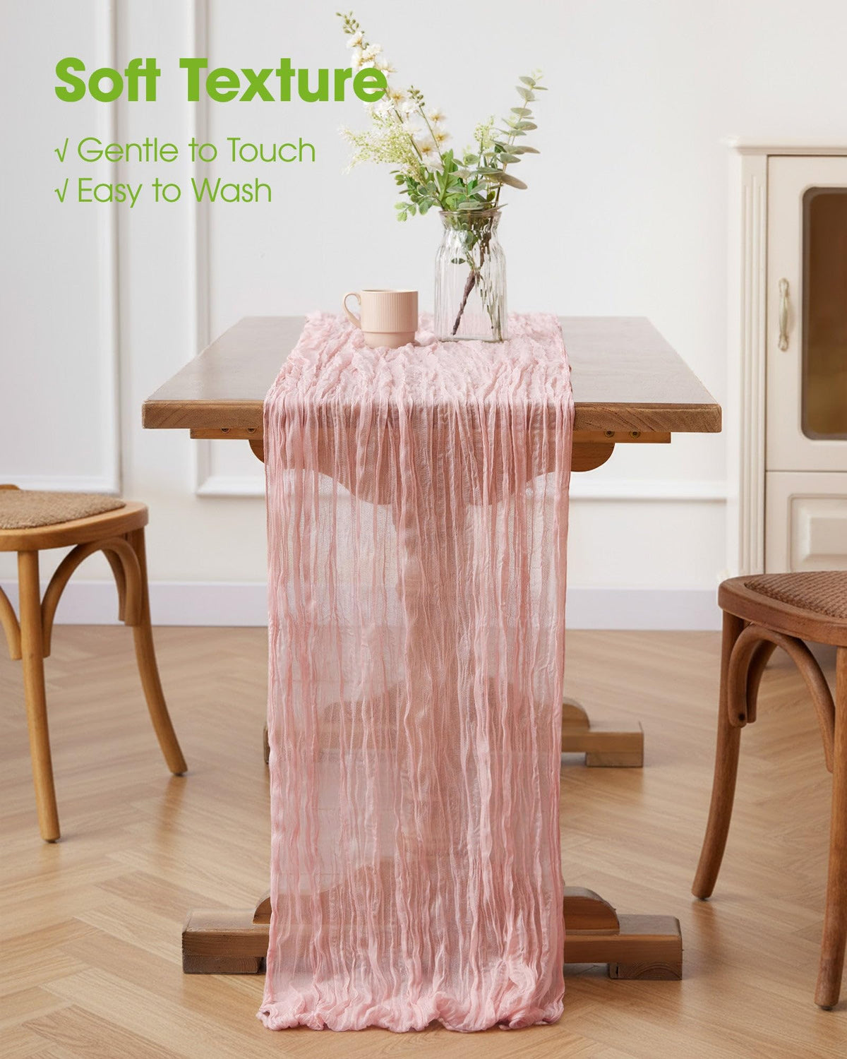 Pureegg tightly woven cheesecloth table runner resists fraying for durability.