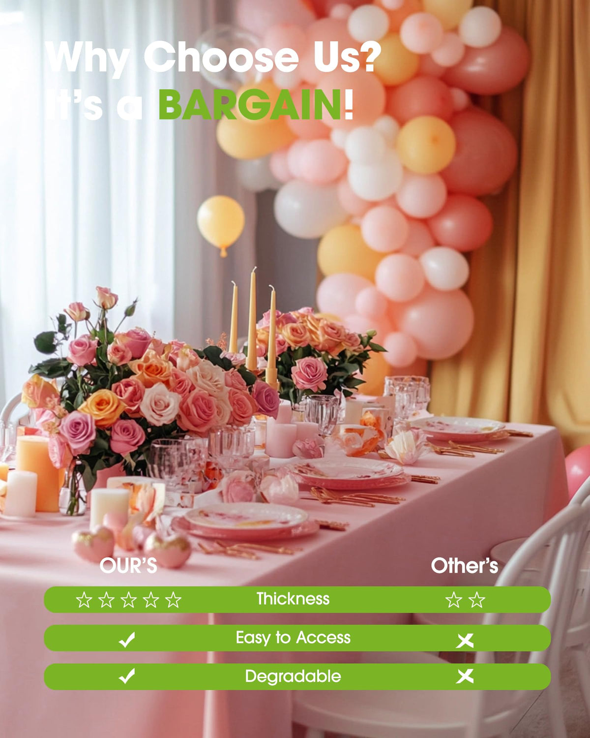 Pureegg versatile-fit rectangle tablecloth drapes neatly on different tables.