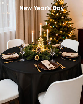 Pureegg waterproof, stain-resistant tablecloth in black protects surfaces.