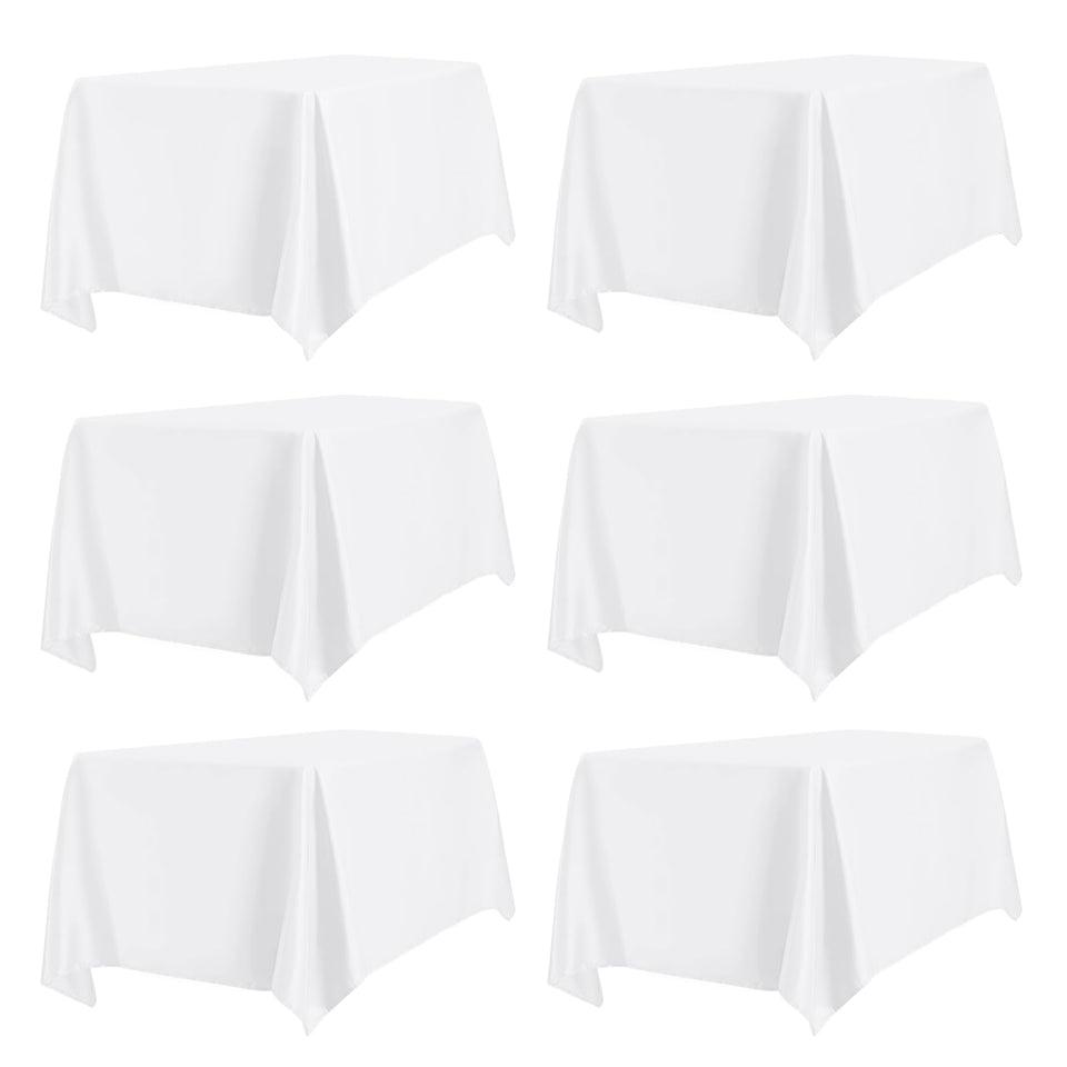 PureFit six-pack rectangle white tablecloth 60x102 inch for home dining and events.