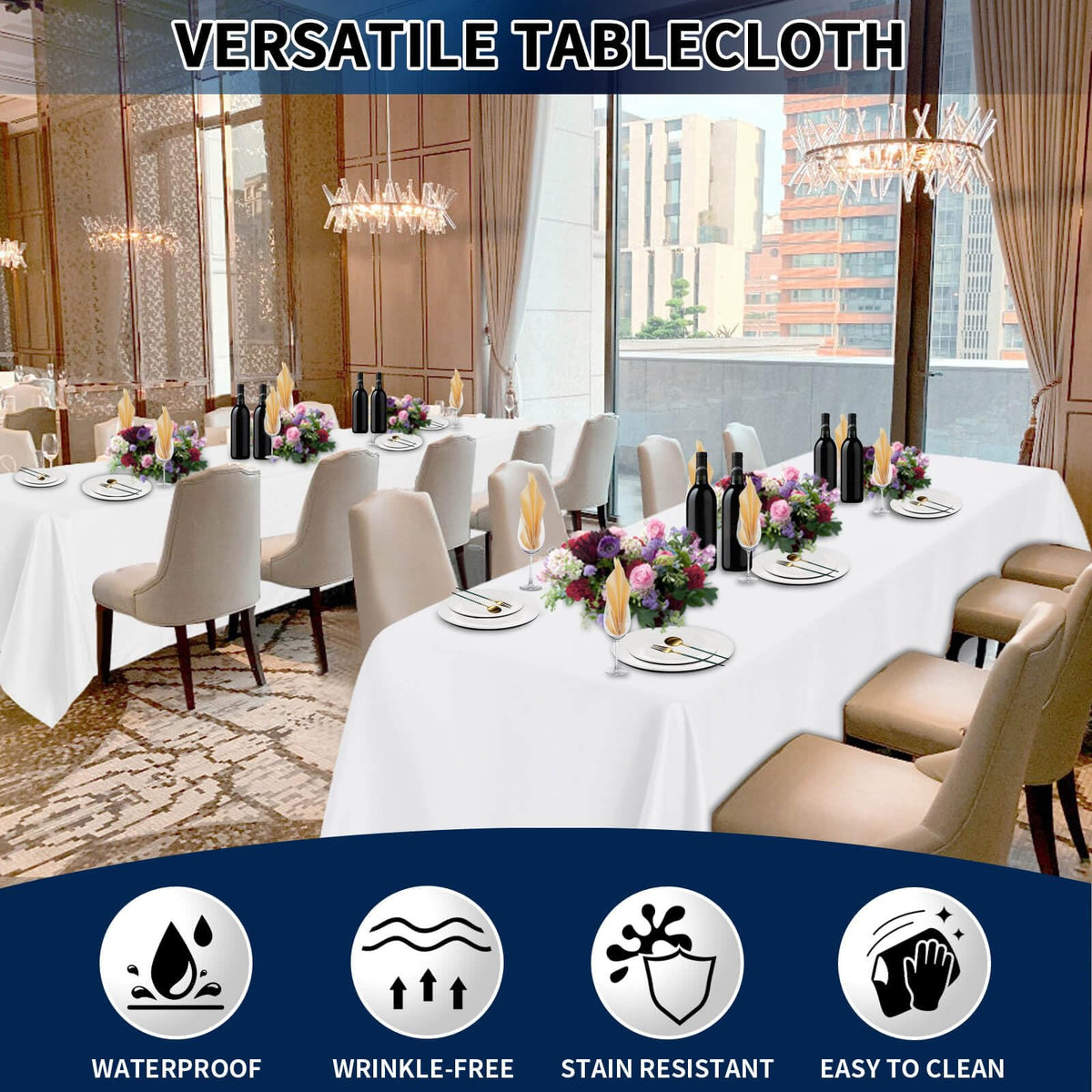 PureFit stain-resistant tablecloth that cleans up easily after spills and messes.