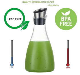 Purefold glass pitcher with easy-pour spout, ideal for hot tea or cold water.