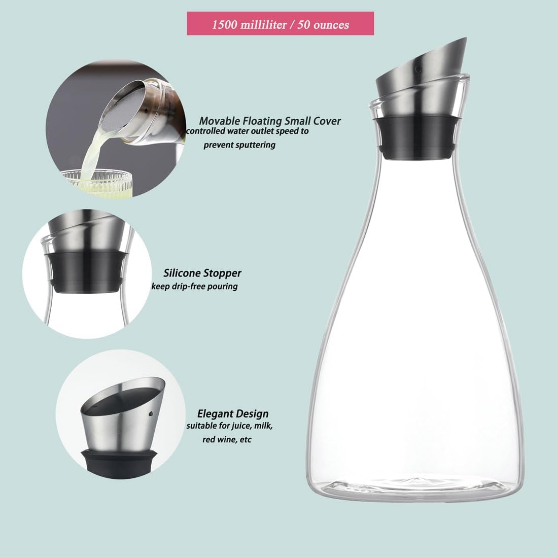 Purefold carafe with pour spout for smooth serving and spill-free pouring.