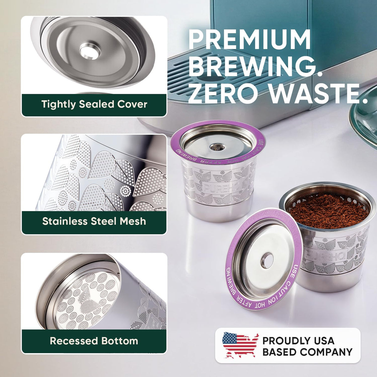 PureHQ easy-fill and clean K-Cup streamlines customization and flavor options.