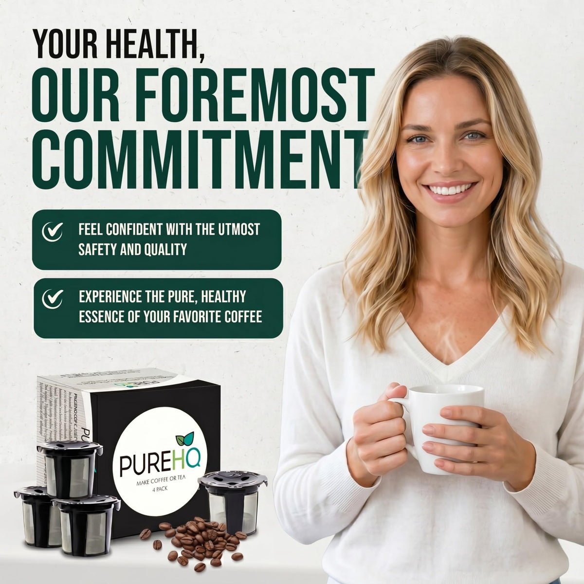 PUREHQ refillable K cup in use demonstrates compact Keurig fit