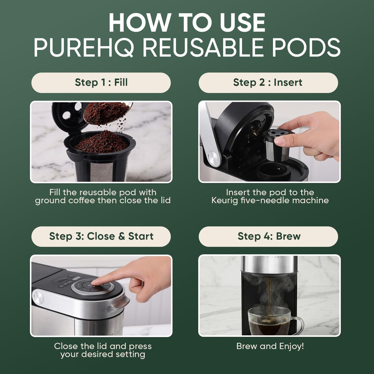 PUREHQ reusable K cup for K Duo Hot and Iced Gen 2 versatile brewing