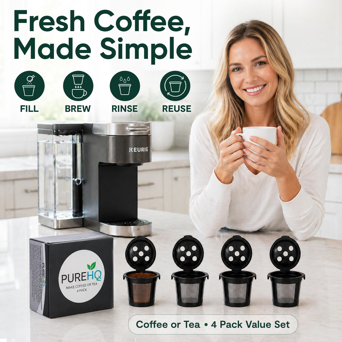 PUREHQ reusable K cup supreme-plus multistream 4-pack richer brew