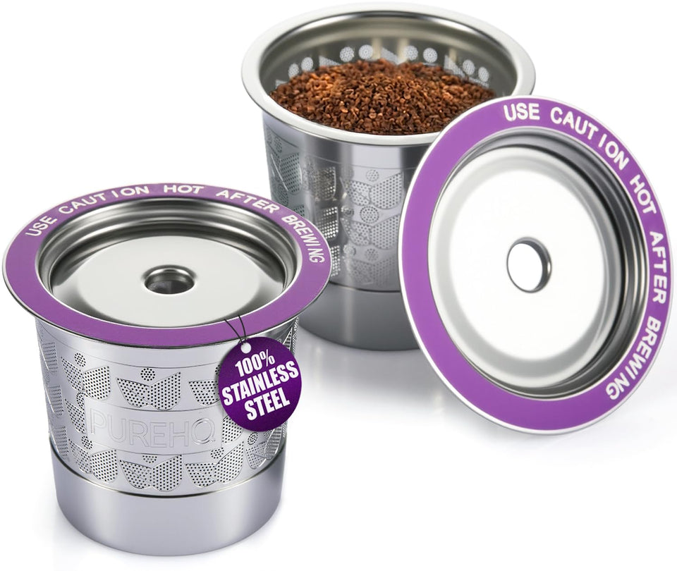 PureHQ stainless steel K-Cup compatibility shows broad Keurig support for reusable brewing.