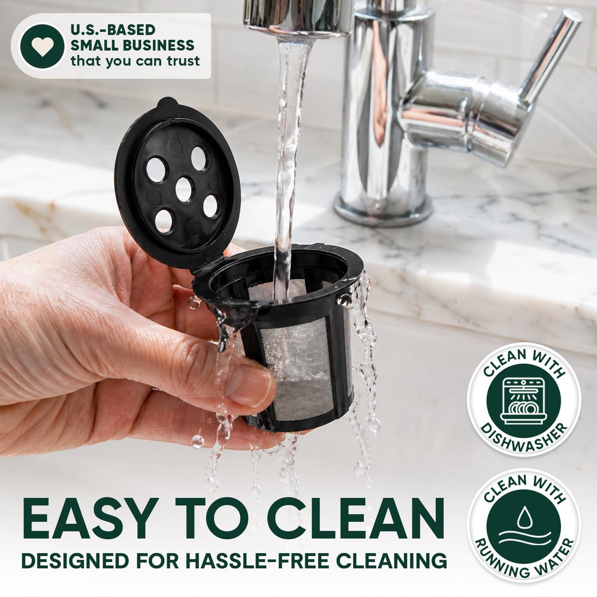 PUREHQ stainless steel micro mesh K cup technology resists clogs and leaks