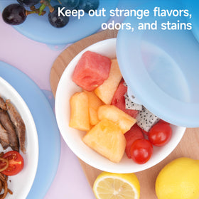 Corelle 28oz bowls with Purekra lids shown in use for portion control.