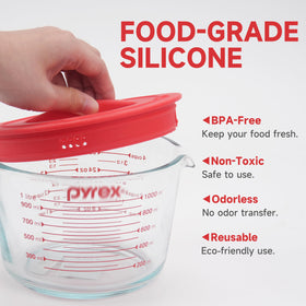 Purekra silicone lid fits 4-cup Pyrex to prevent leaks during large pours