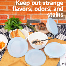 Purekra silicone lid for Corelle 18-oz bowl, spill-prevention during transport.