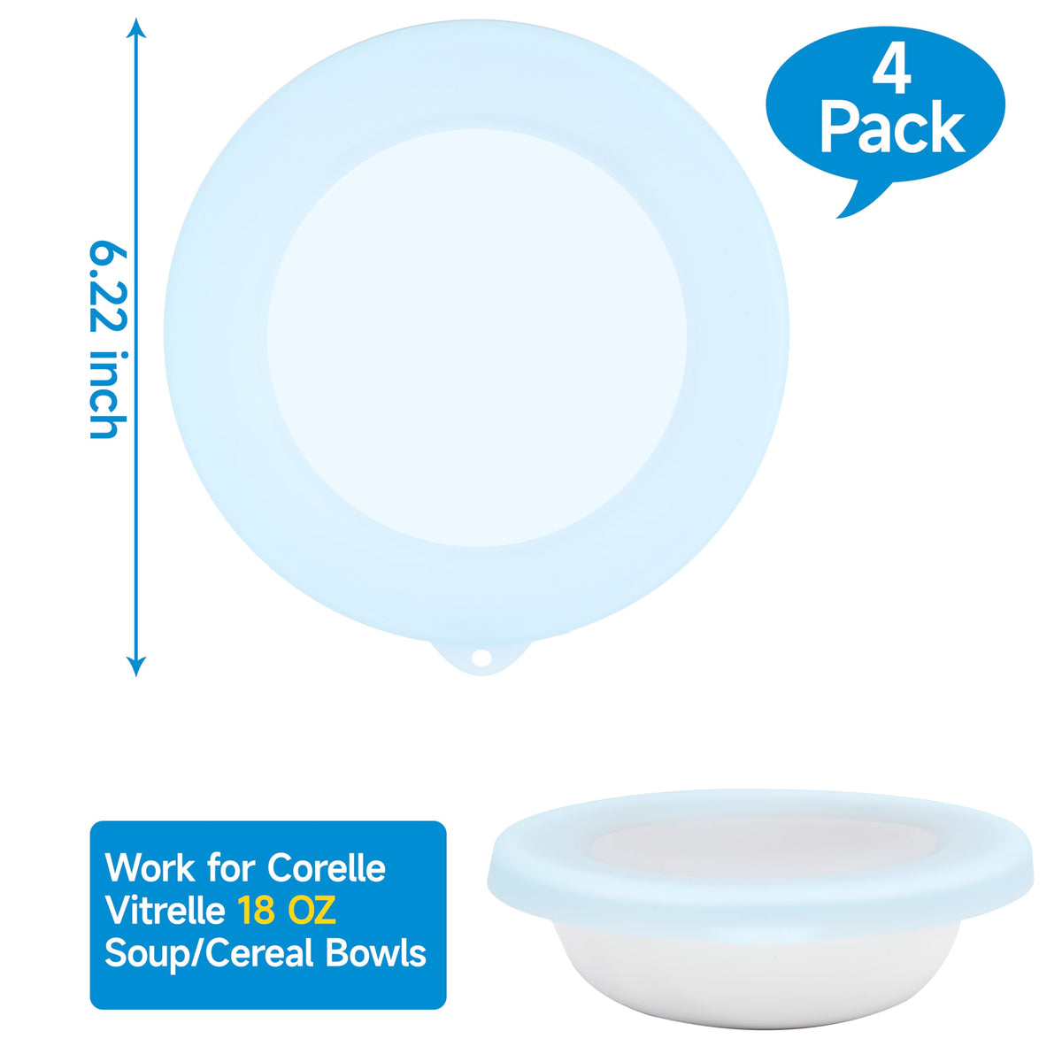 Purekra silicone lid for Corelle 18-oz bowl, tight-fit design prevents leaks.