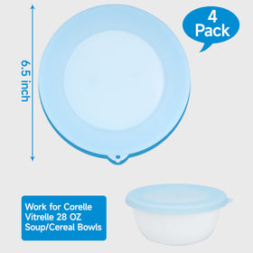 Close-up of Purekra silicone lids ensuring a leakproof fit on Corelle bowls.