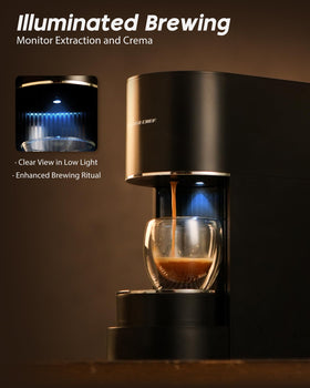 PURHUGO CHEF illuminated brew zone to monitor crema during extraction