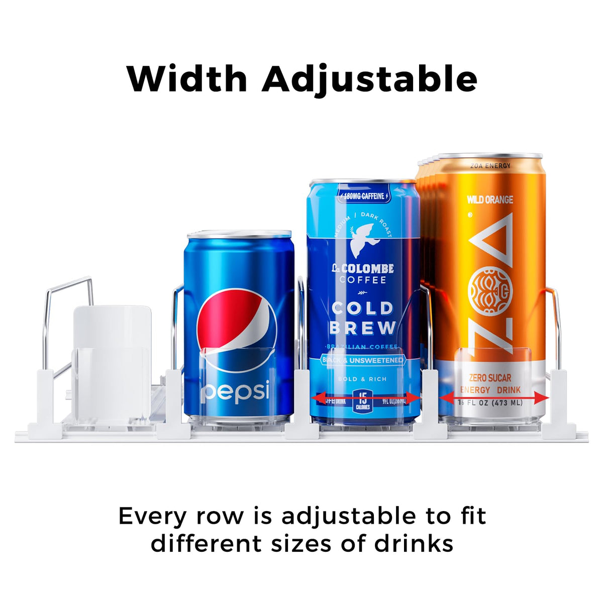 Puricon drink organizer four rows store cans and bottles