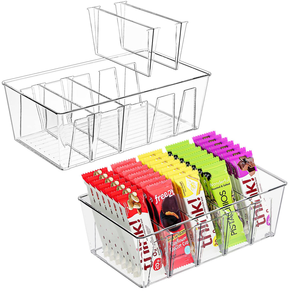 Puricon two-pack pantry bins with clear fronts for quick item spotting