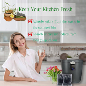 PurifyLogix kitchen scene with odor-absorbent charcoal in use.