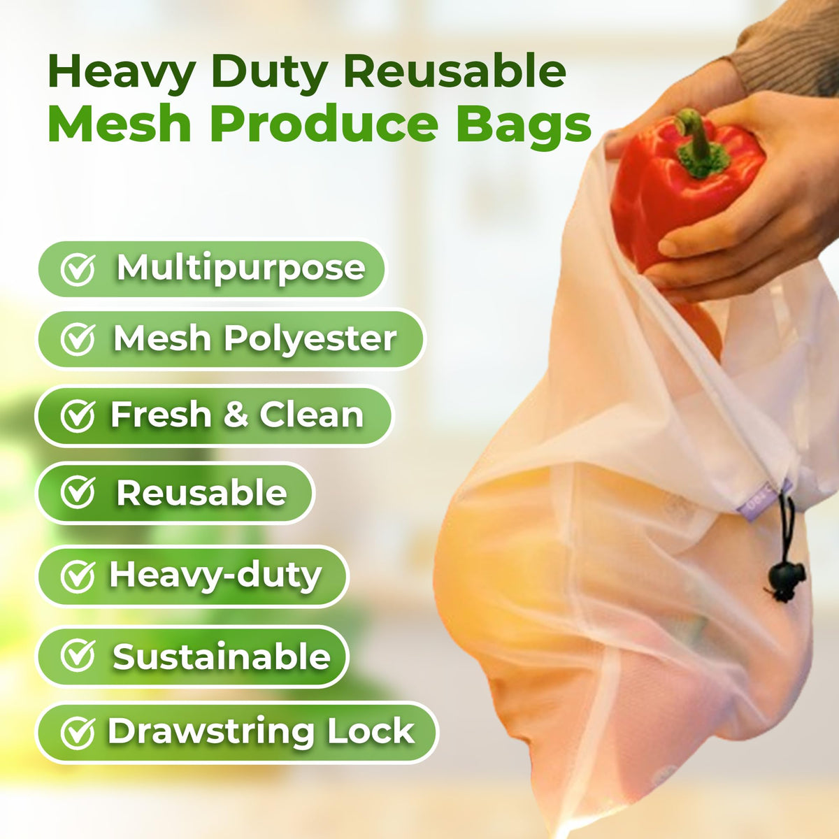 Purifyou drawstring grocery bags ready for easy packing and checkout