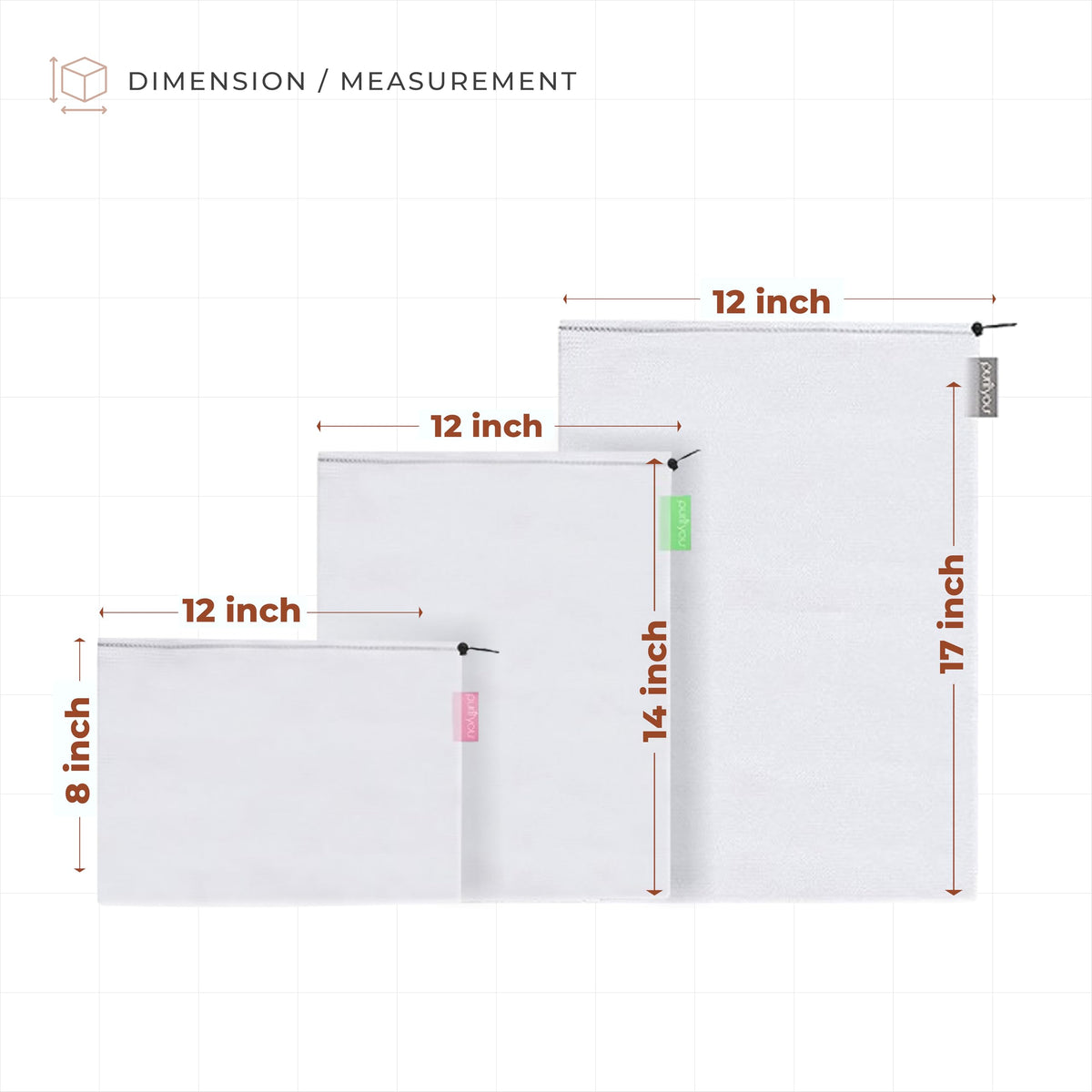 Purifyou heavy-duty mesh bags with reinforced seams for daily use
