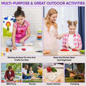 Purple Dot camping cutting board sheet ideal for outdoor cooking and no-wipe cleanup.
