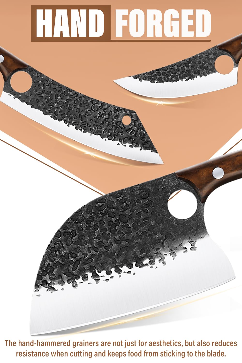 Purple Dragon Serbian chef knives with full tang for balanced slicing.