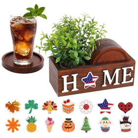 PurpleSwan wooden coaster set with holder, organized and stylish for farmhouse tables.