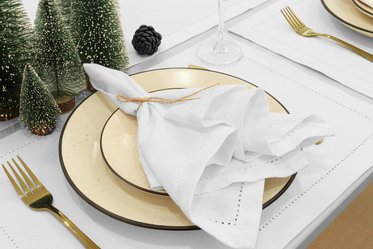 PurpleEssences napkins with hemstitch detail for refined table setting