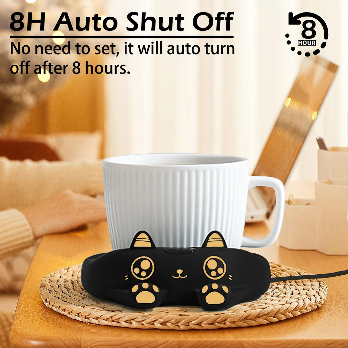 PUSEE Mug Warmer features BPA-free silicone shell for safe handling.