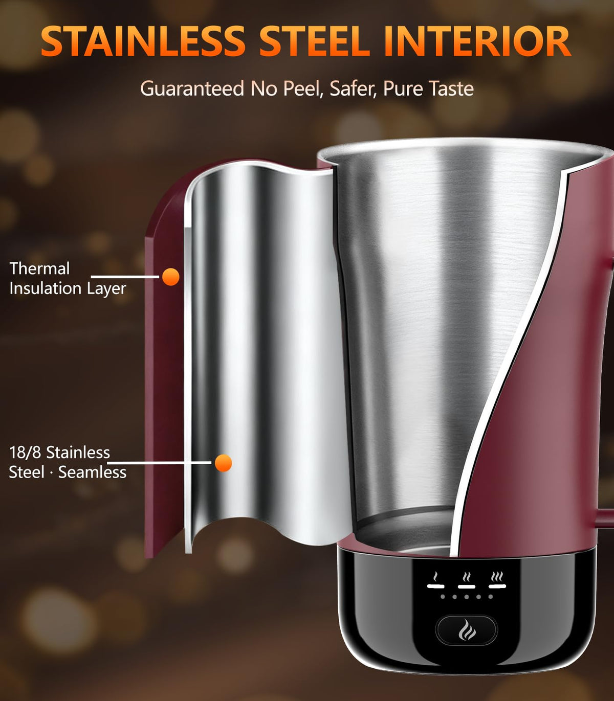 PUSEE scratch-resistant interior preserves flavor during every sip