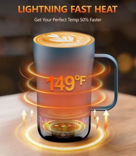 PUSEE mug with base demonstrates convenient repeat warmth during long meetings