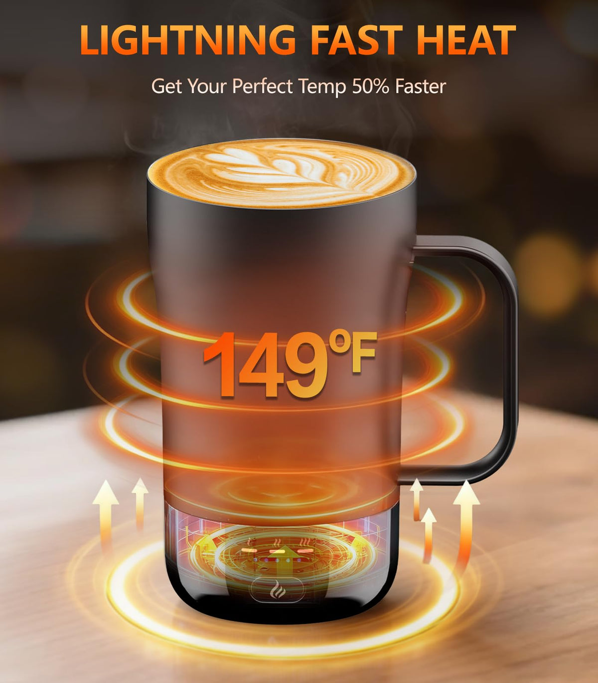 Close-up of LED temperature indicator showing 113°F level for precise sipping