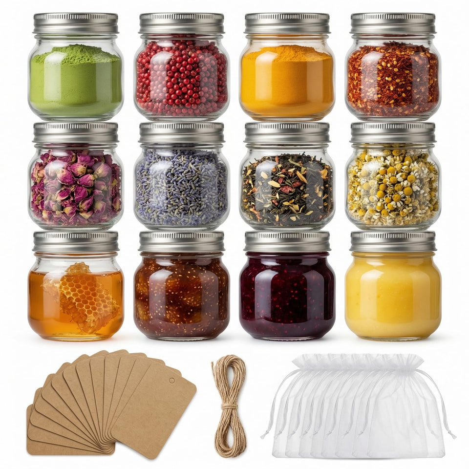 PUSKMAY 8 oz mason jar with wide mouth and airtight lid for easy filling and storage