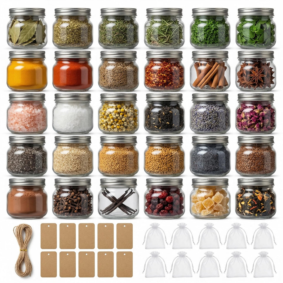 PUSKMAY 8 oz mason jar with clear glass ideal for labeling and gifting.