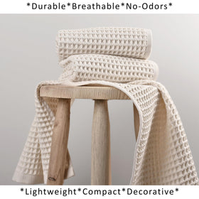 Puskul lightweight, highly absorbent waffle towels for everyday use.
