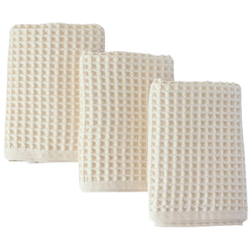 Puskul organic waffle towels 3-piece set for quick-dry kitchen and bath tasks.