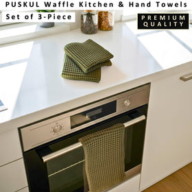 Khaki green PÜSKÜL towels brighten bathroom decor with absorbent comfort.