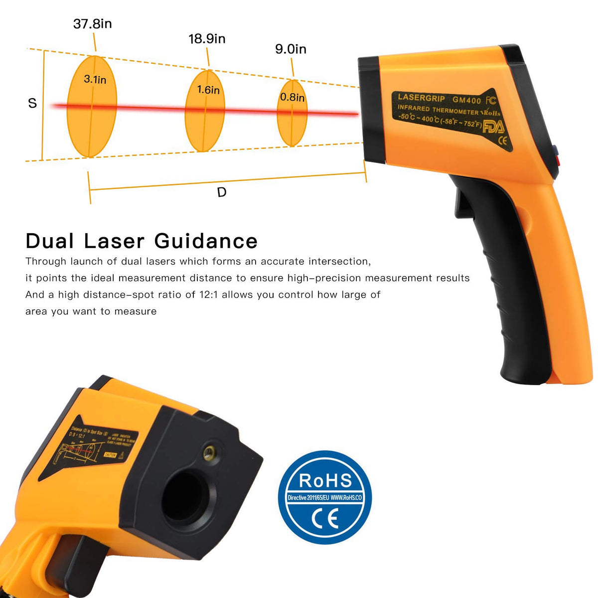 PWWDADA IR thermometer emissivity setting helps tailor readings by material.