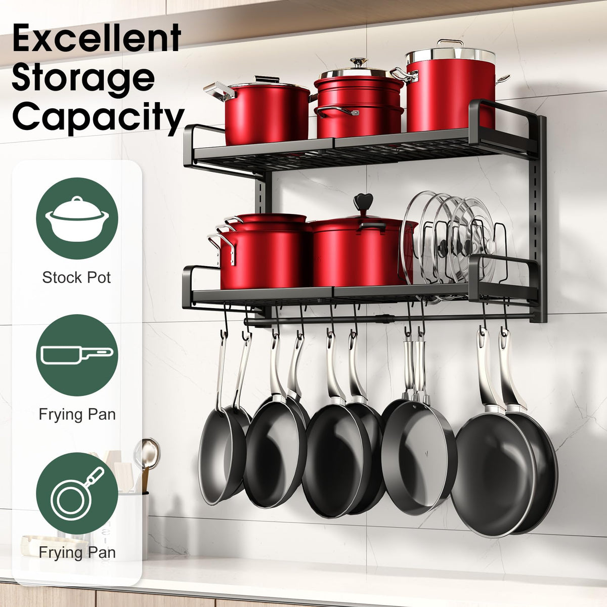 PXRACK 10 hooks and 5 lid holders keep utensils organized