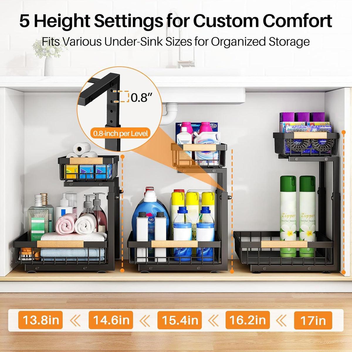 PXRACK bottom basket offers up to 13-inch clearance for tall items
