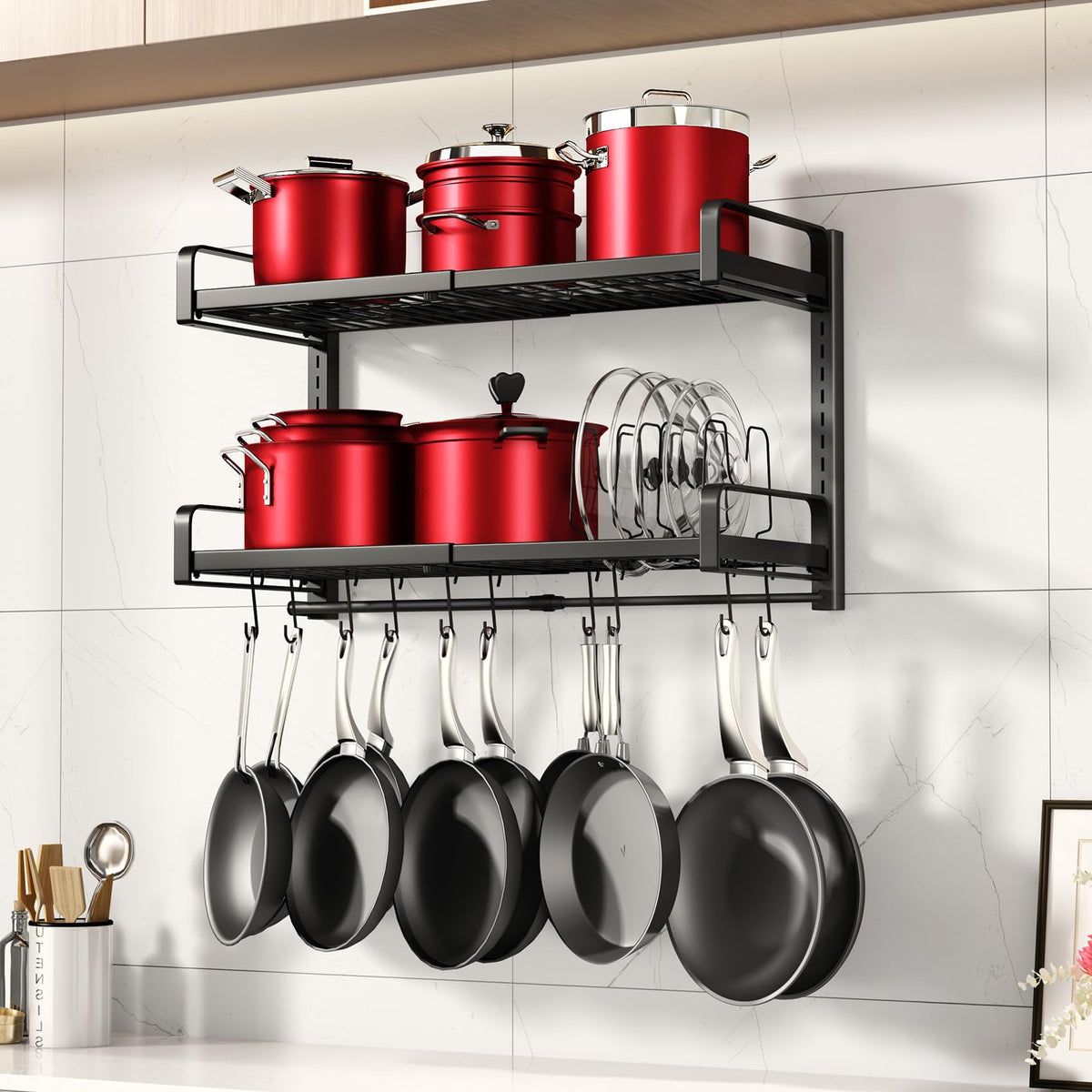 PXRACK expandable pot rack shows 19–30 inch reach for flexible kitchen storage