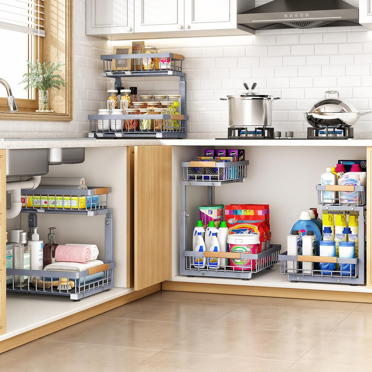 PXRACK 2-pack under cabinet organizers ideal for pantry and laundry