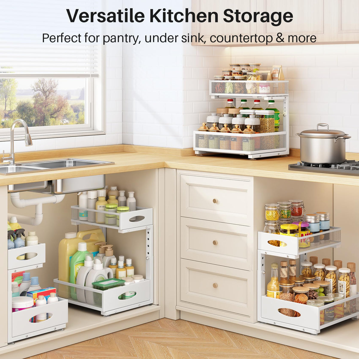 PXRACK two-tier pull-out design keeps items reachable.