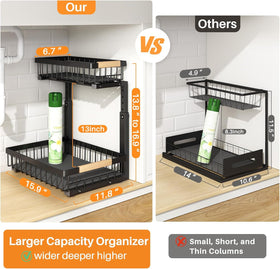 PXRACK two-tier slide-out keeps cleaning supplies within easy reach.