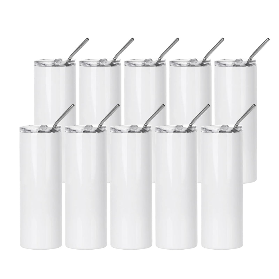 PYD Life 20 oz skinny tumbler front view with lid and straw for on-the-go drinks